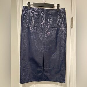 NWT J. Crew Size 2 Patch-pocket No.3 Pencil Skirt Blue Faux Patent Leather